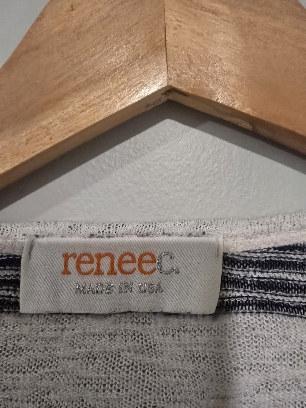 Renee C. Navy and Cream Stripe Draped Cardigan - Picture 2 of 3